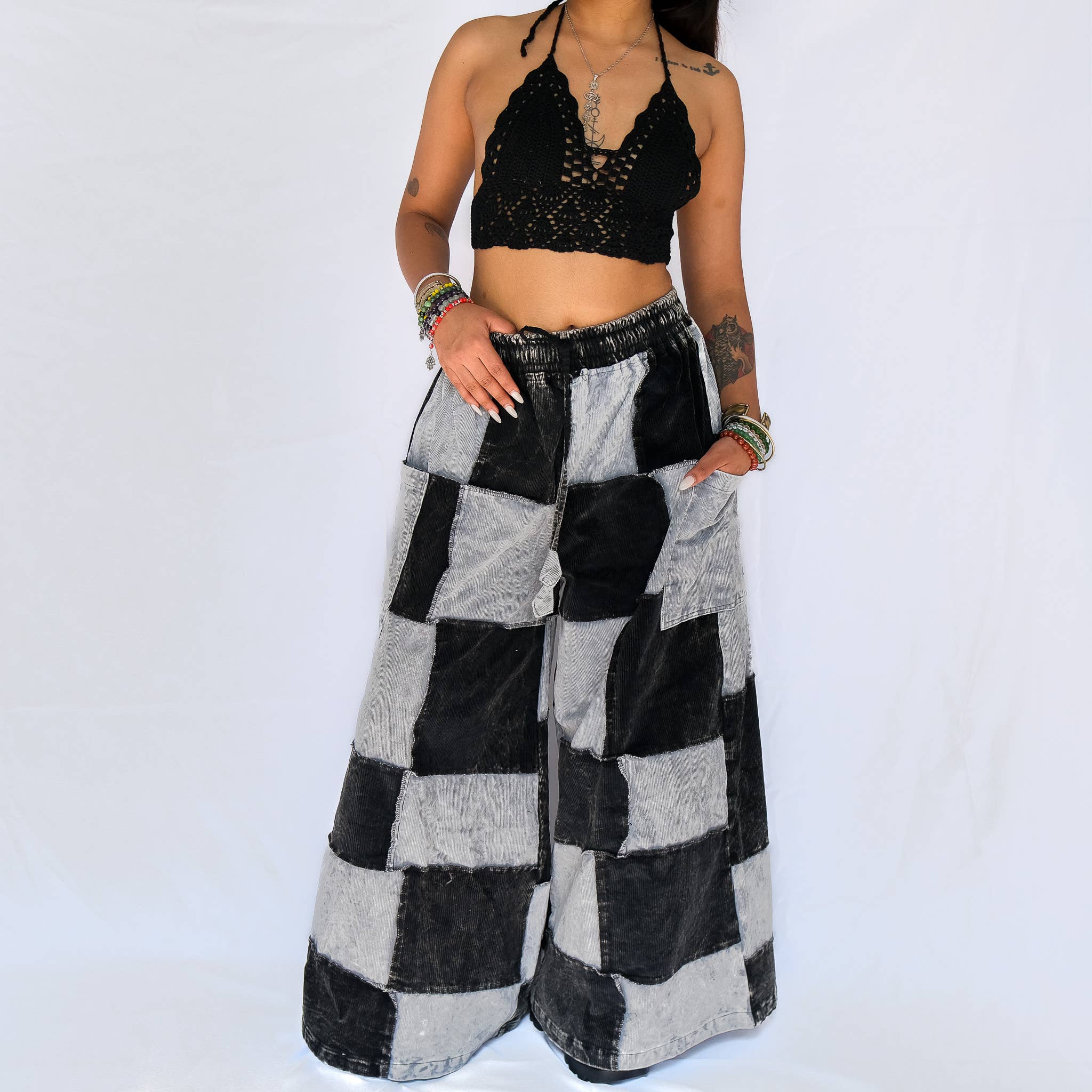Patchwork Corduroy Wide Leg Pants