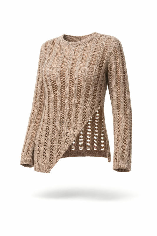 Asymmetrical Open-Knit Side-Cut Sweater